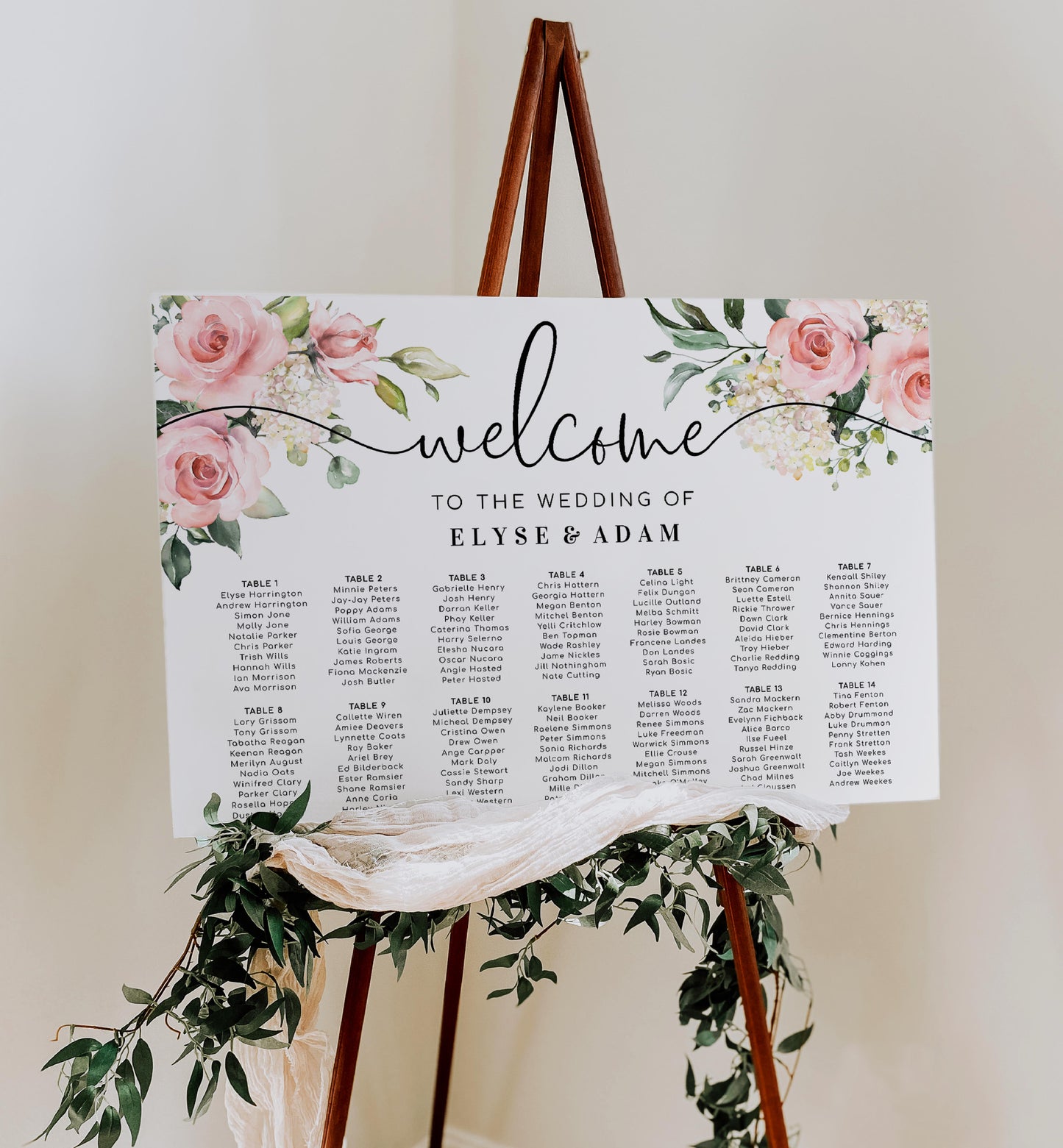 Darcy Floral Pink | Printable Seating Chart Template