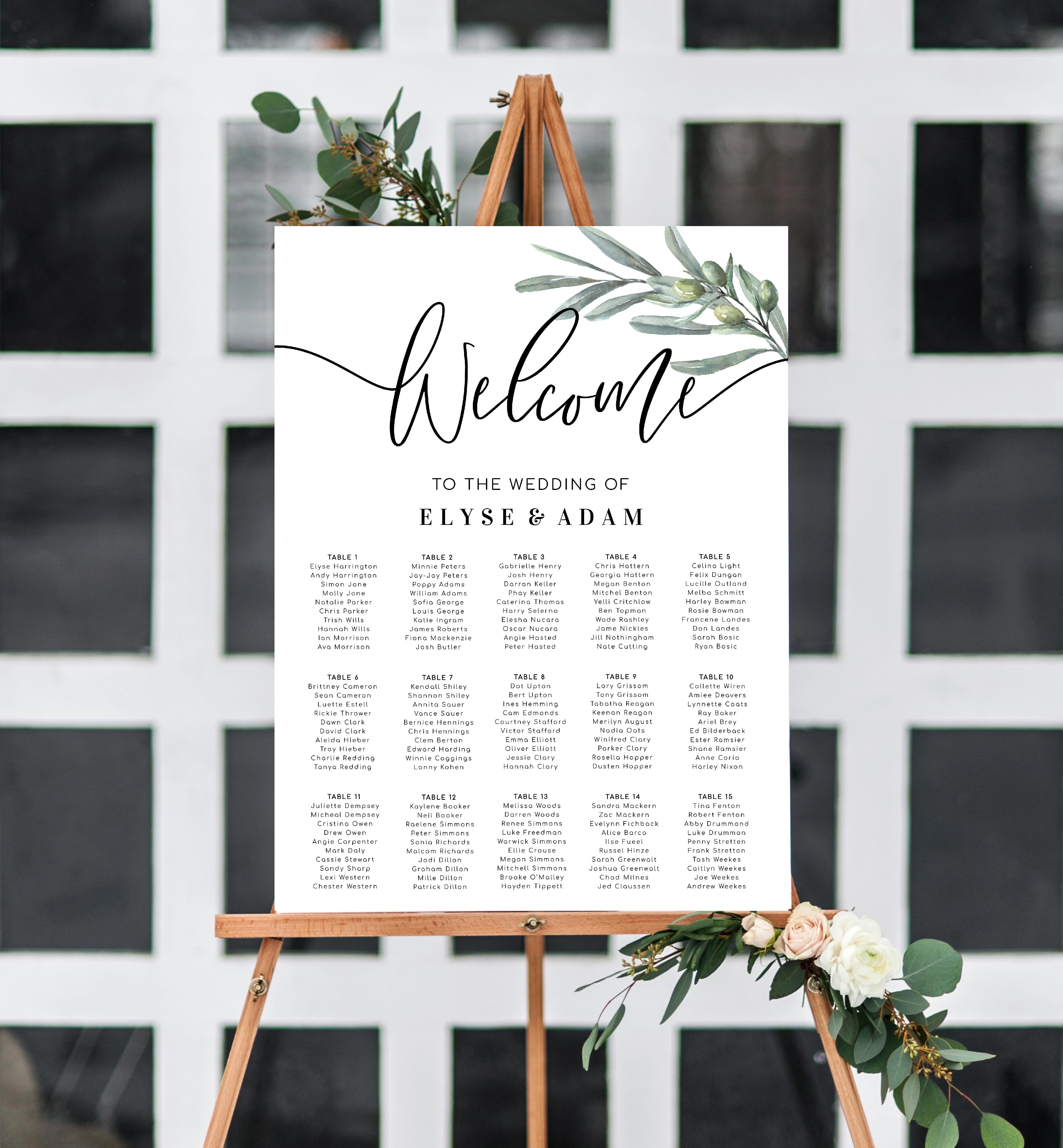 Olive Grove Printable Seating Chart Black Bow Studio