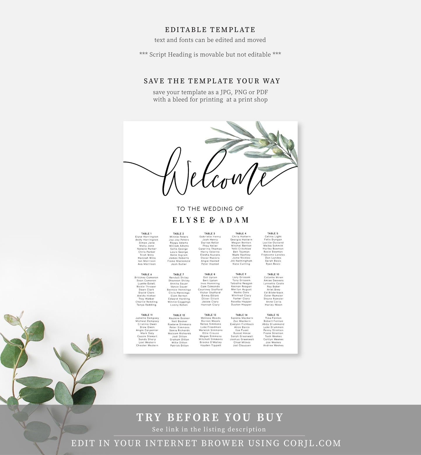 Olive Grove | Printable Seating Chart - Black Bow Studio