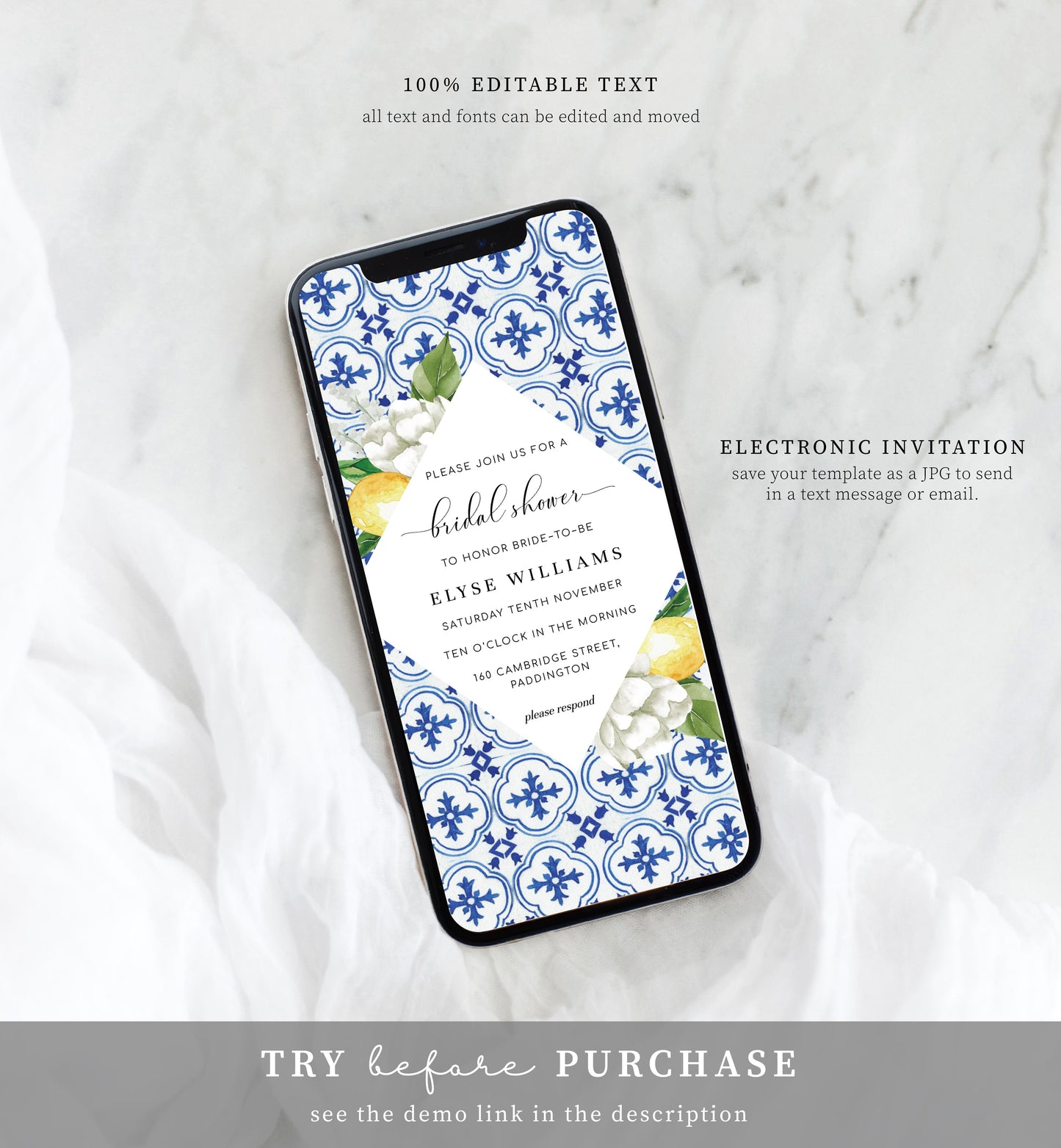 The Med Lemons | Smartphone Bridal Shower Invitation