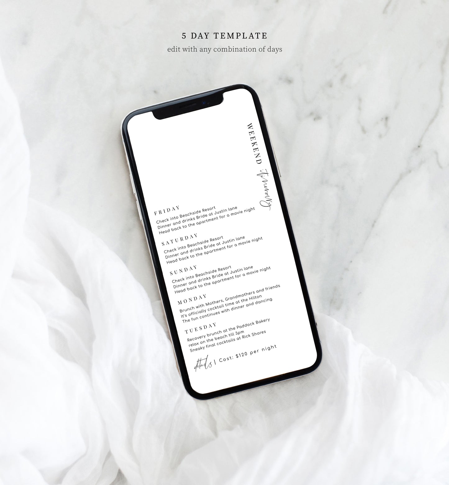 Estelle White | Smartphone Itinerary Template