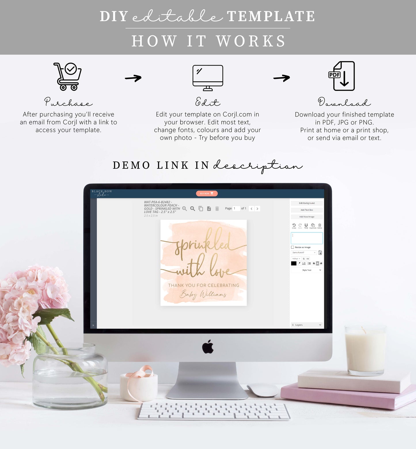 Watercolour Peach Gold | Printable Sprinkled With Love Favour Tag Template