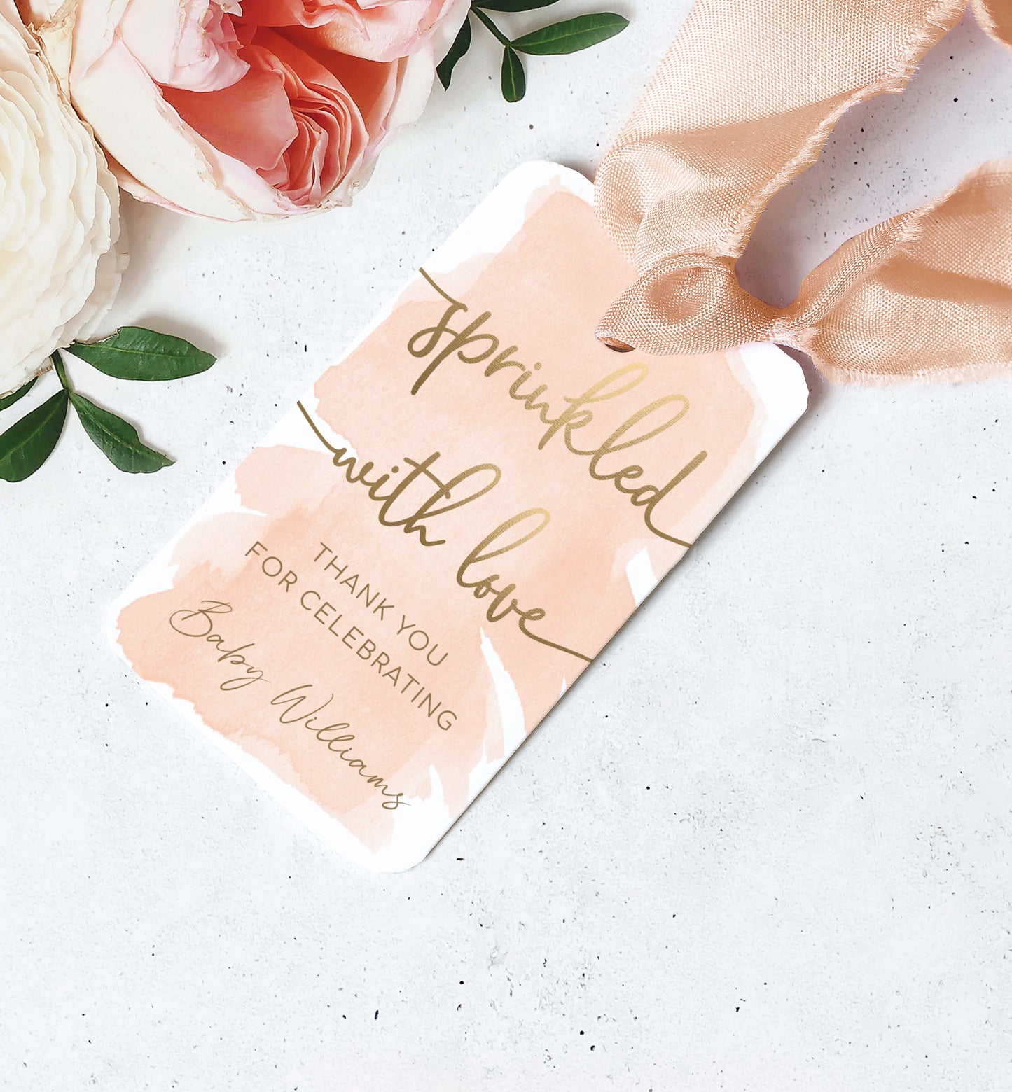 Watercolour Peach Gold | Printable Sprinkled With Love Favour Tag Template