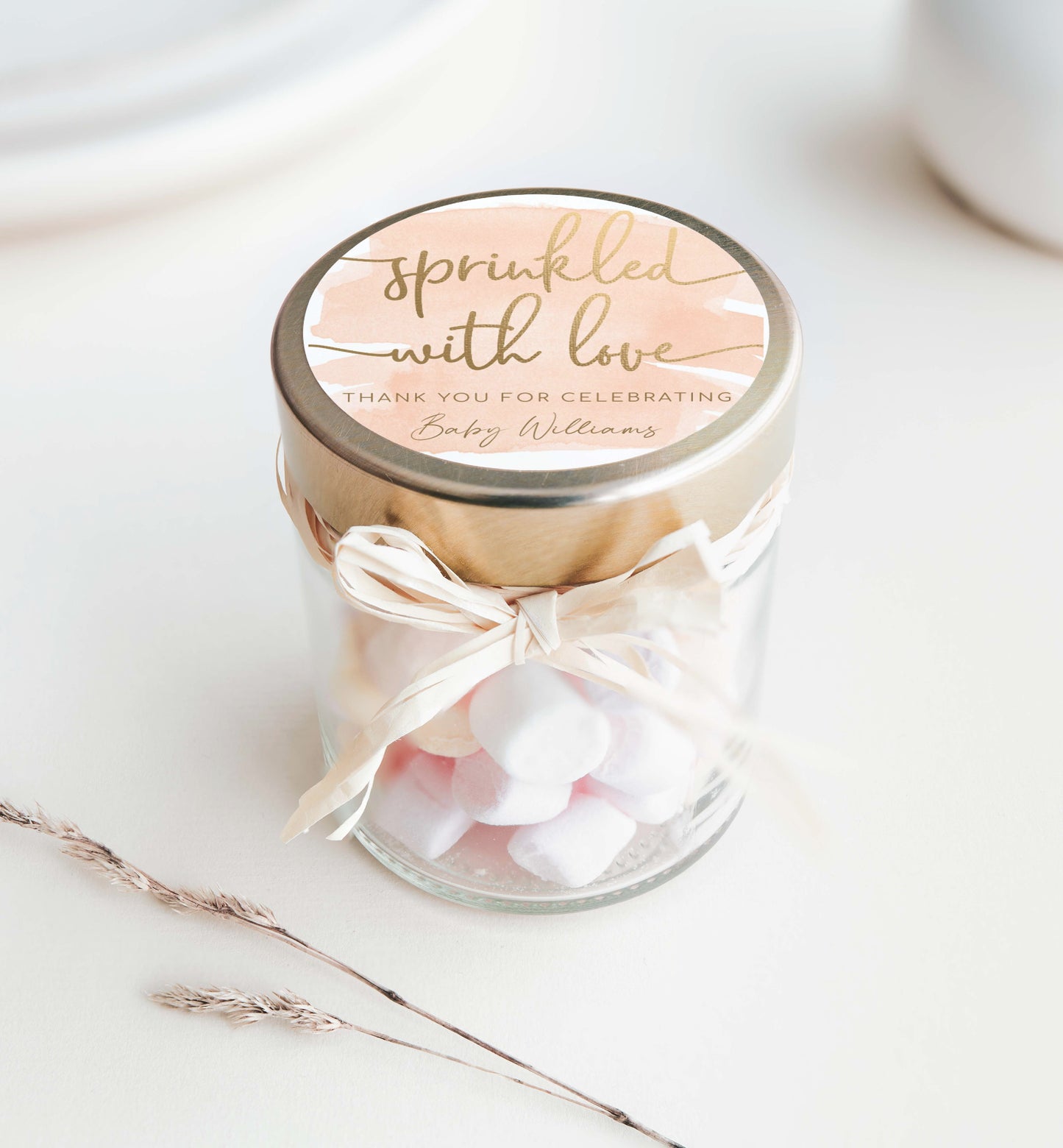 Watercolour Peach Gold | Printable Sprinkled With Love Favour Tag Template