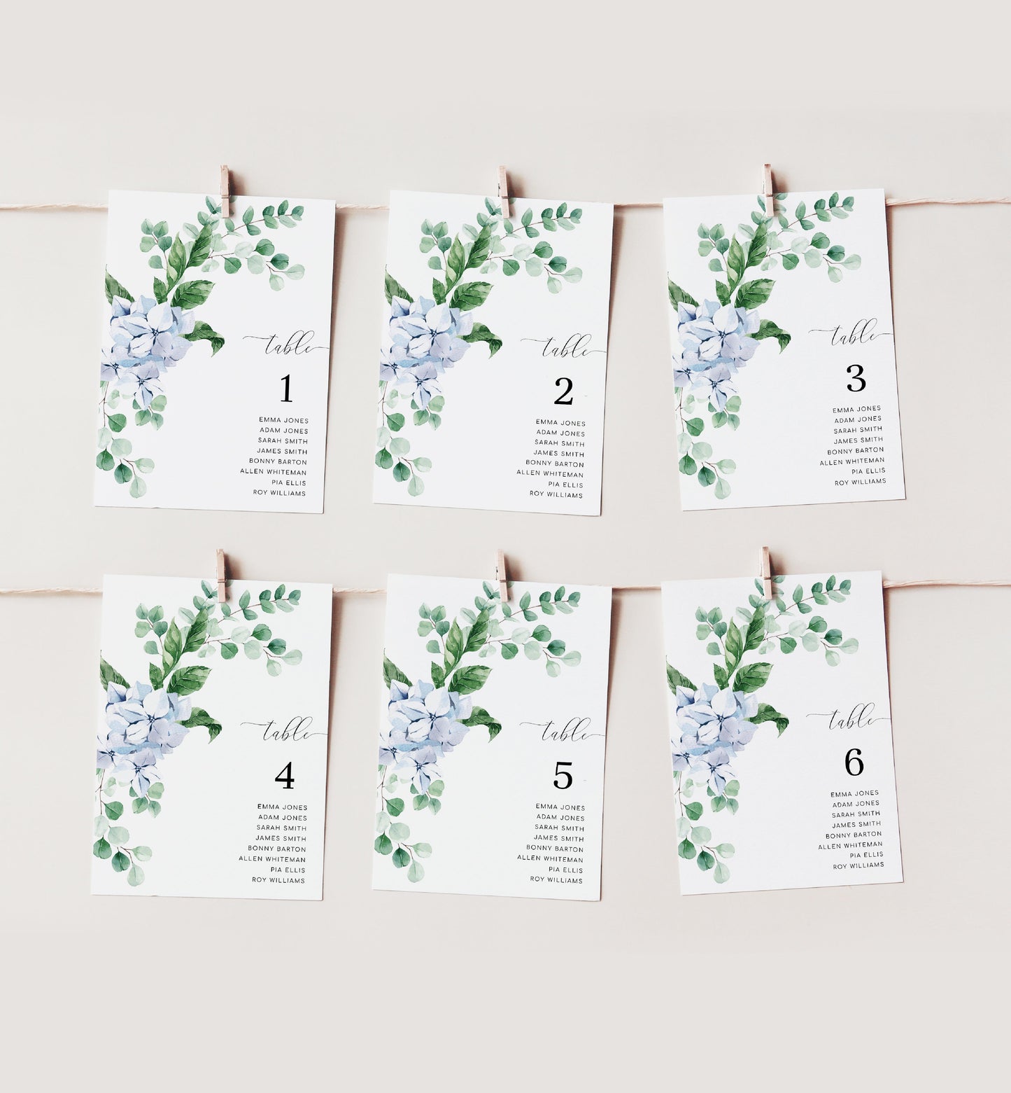 Ferras Blossom Blue | Printable Table Numbers Template