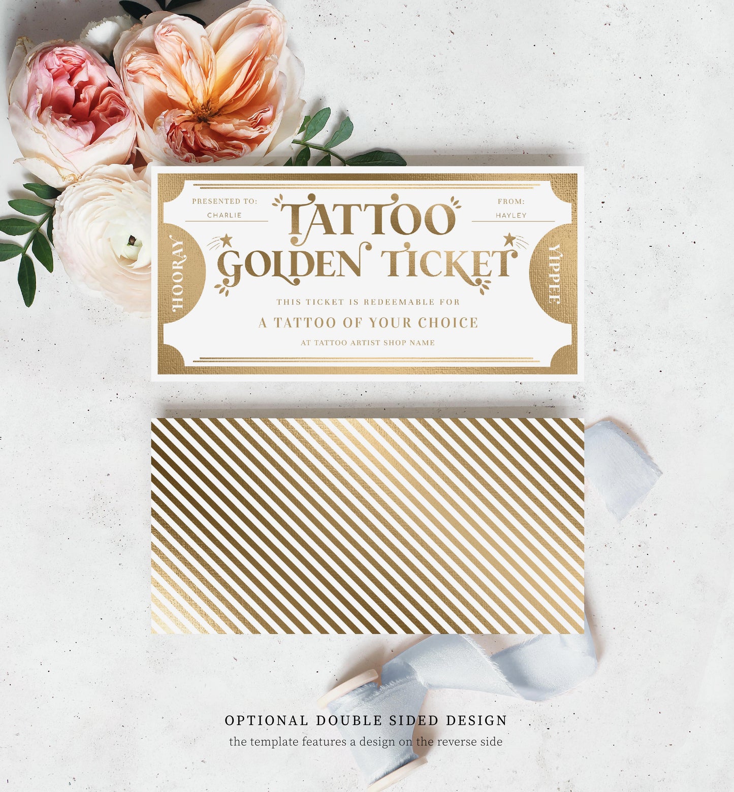 Golden Ticket Gold | Printable Tattoo Custom Gift Voucher Template