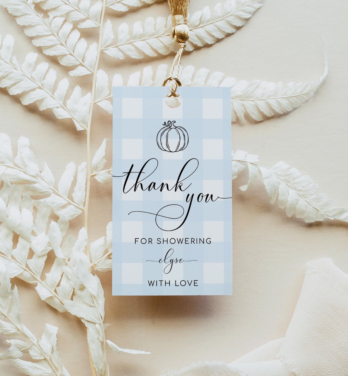 Gingham Blue Pumpkin | Printable Favour Tags