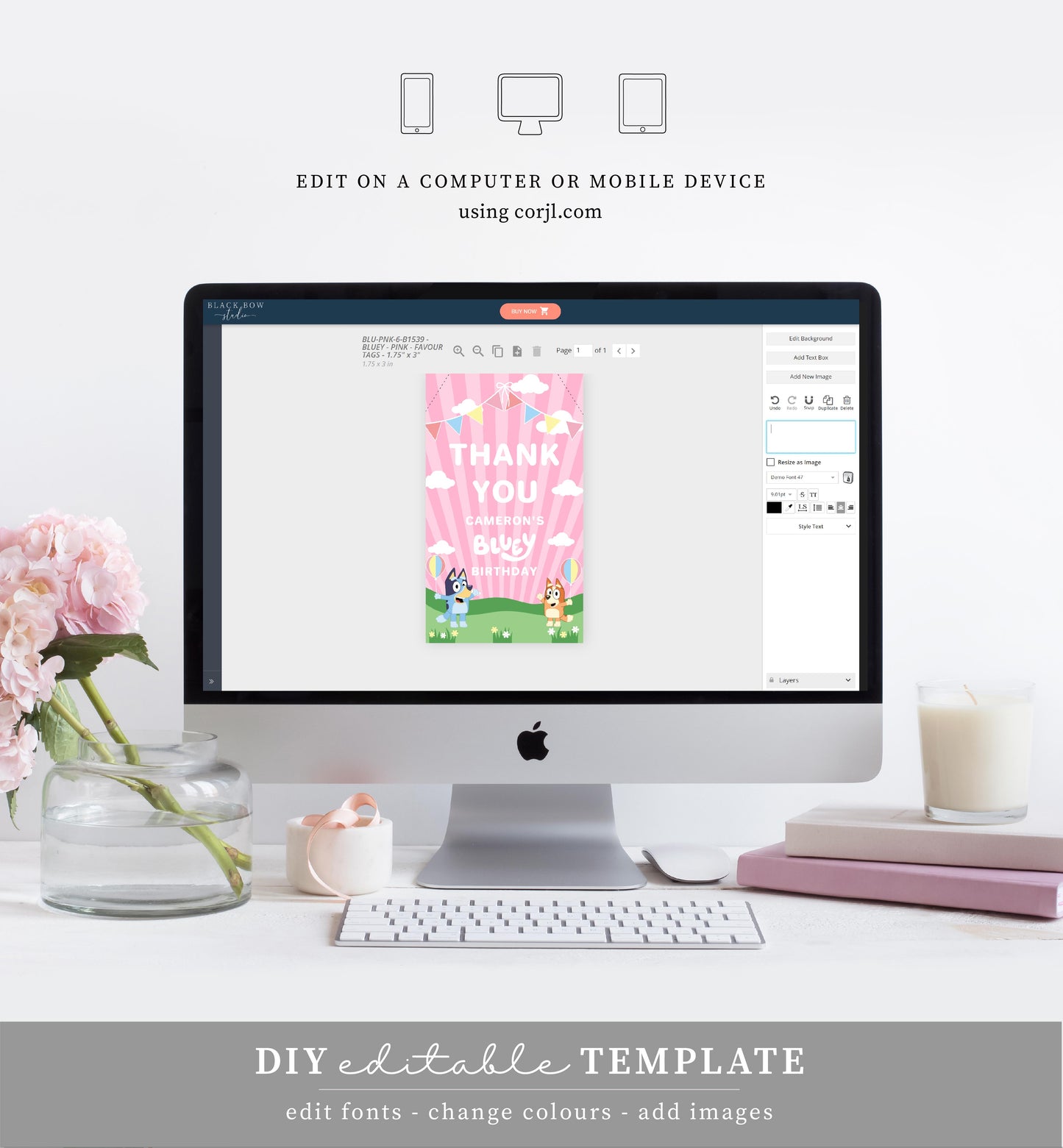 Bluey Pink | Printable Favour Tag Template