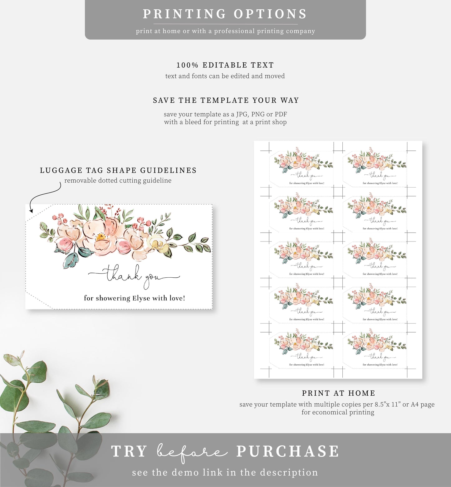 Cambridge Floral Multi | Printable Favour Tag Template - Black Bow Studio
