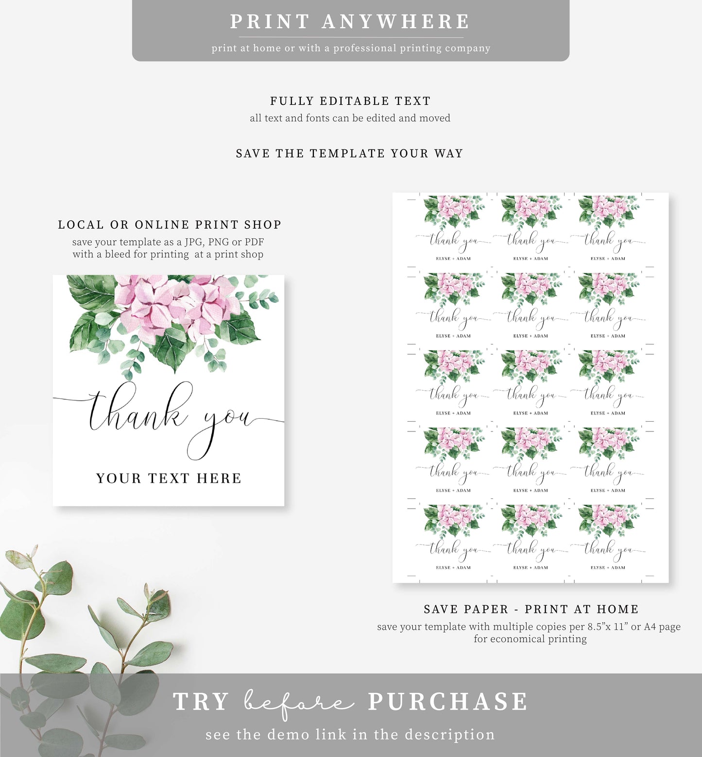 Ferras Blossom Pink | Printable Thank You Favour Tags Template