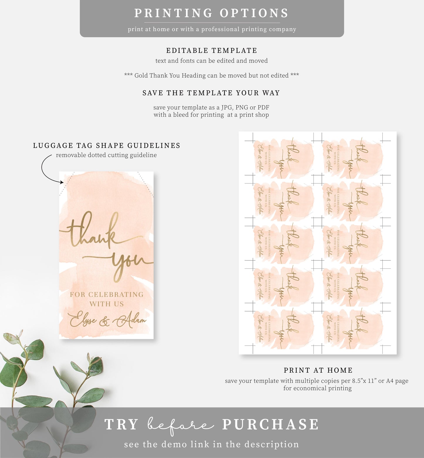 Watercolour Peach | Printable Thank You Favour Tags