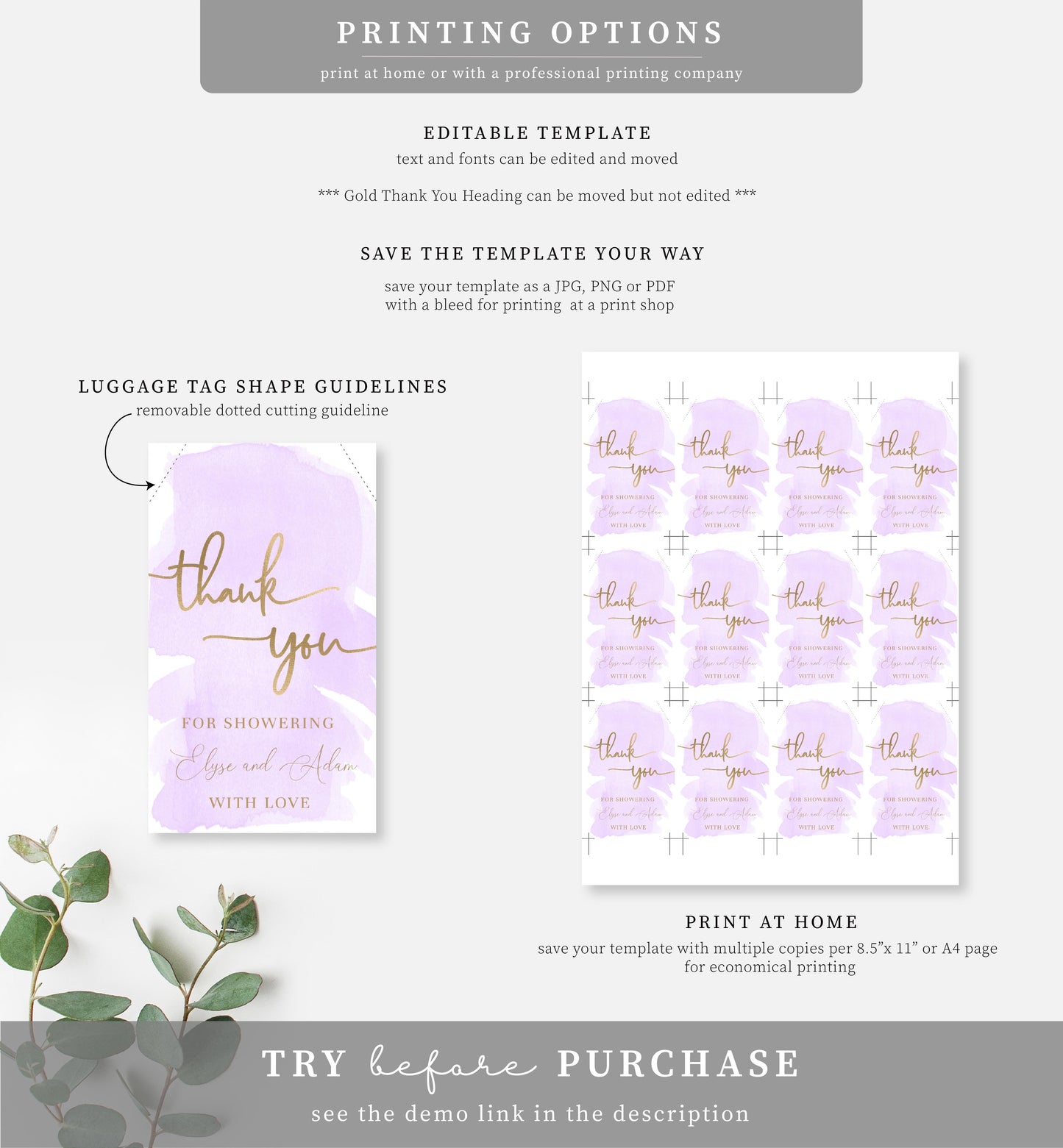 Watercolour Purple | Printable Thank You Favour Tags