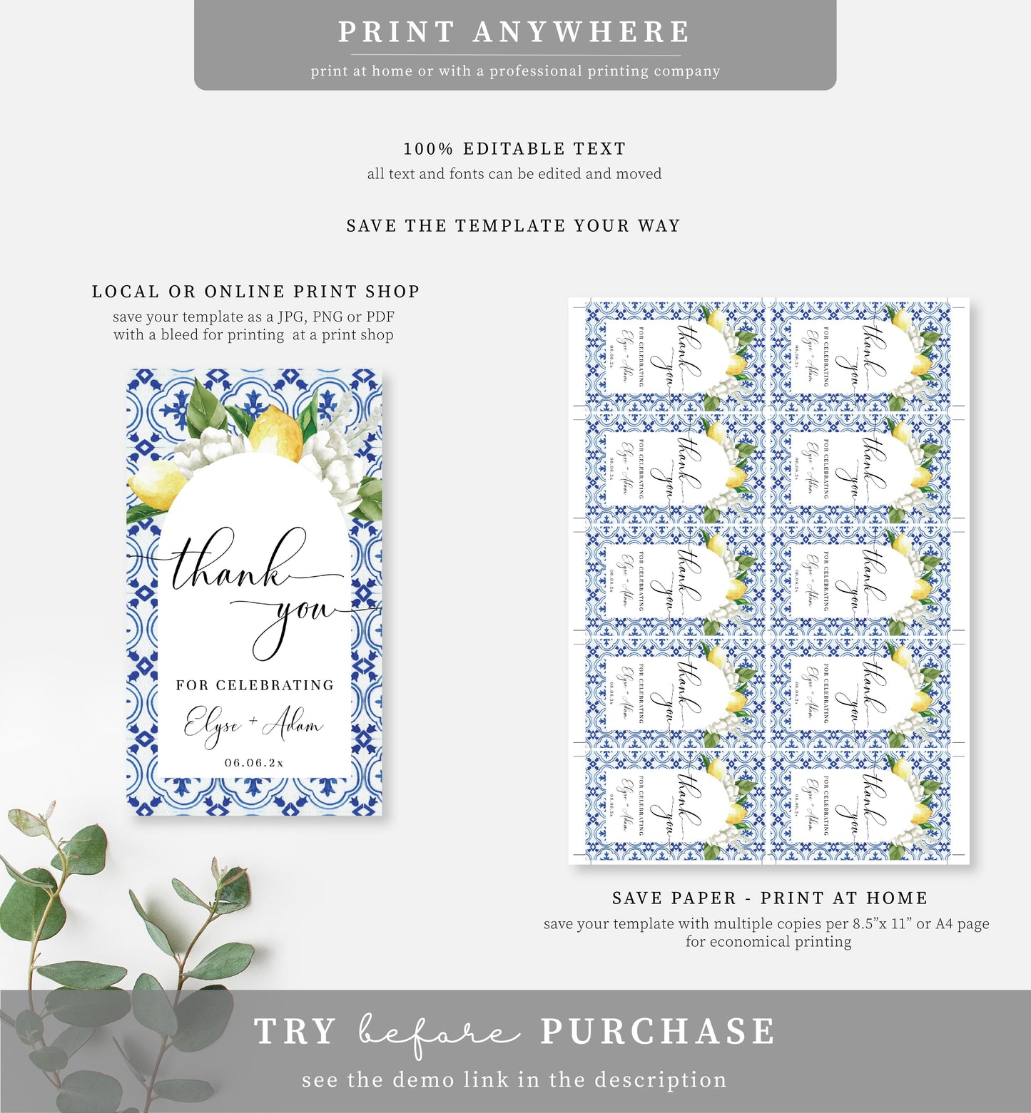 The Med Arch Lemons | Printable Favour Tags Template