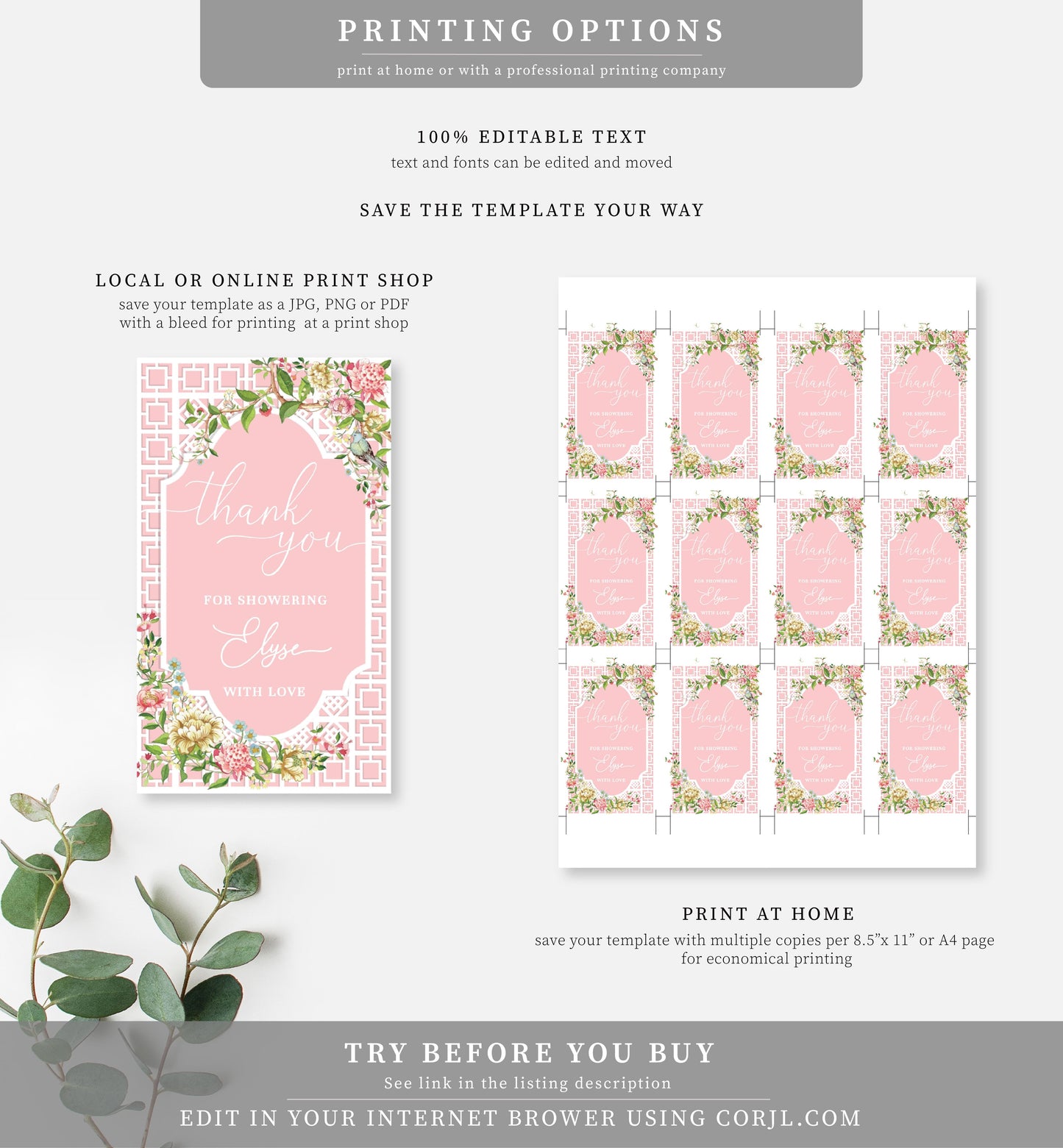 Trianon Pink | Printable Favour Tags - Black Bow Studio