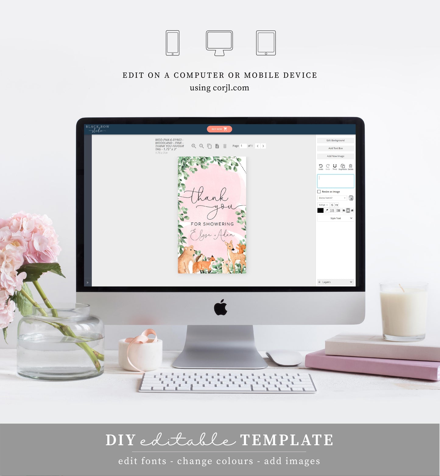 Woodland Animals Pink | Printable Thank You Favour Tags