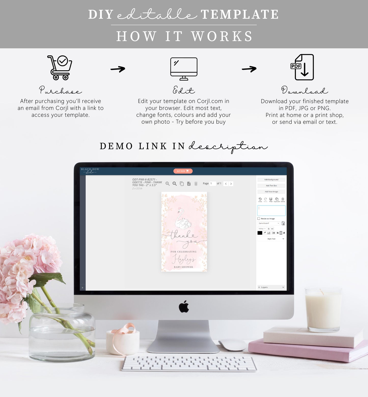 Odette Pink | Printable Thank You Favour Tag Template