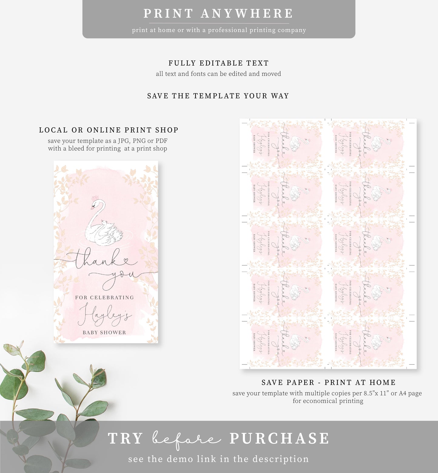 Odette Pink | Printable Thank You Favour Tag Template