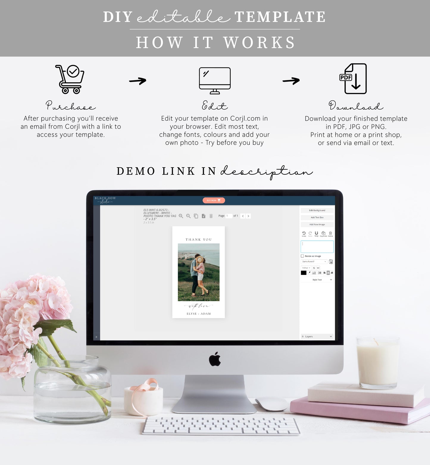 Ellesmere White | Printable Photo Favour Tag Template