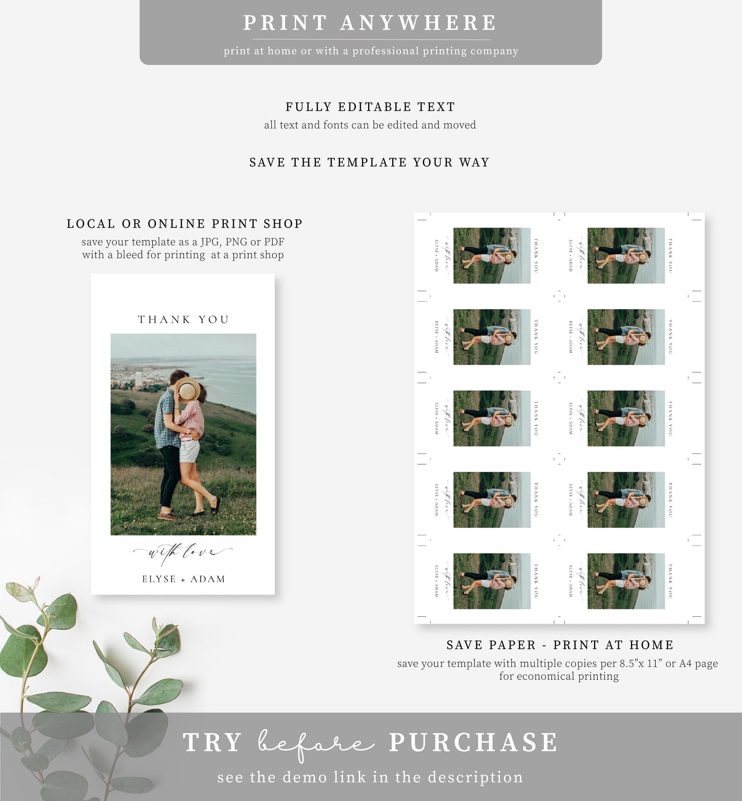 Ellesmere White | Printable Photo Favour Tag Template