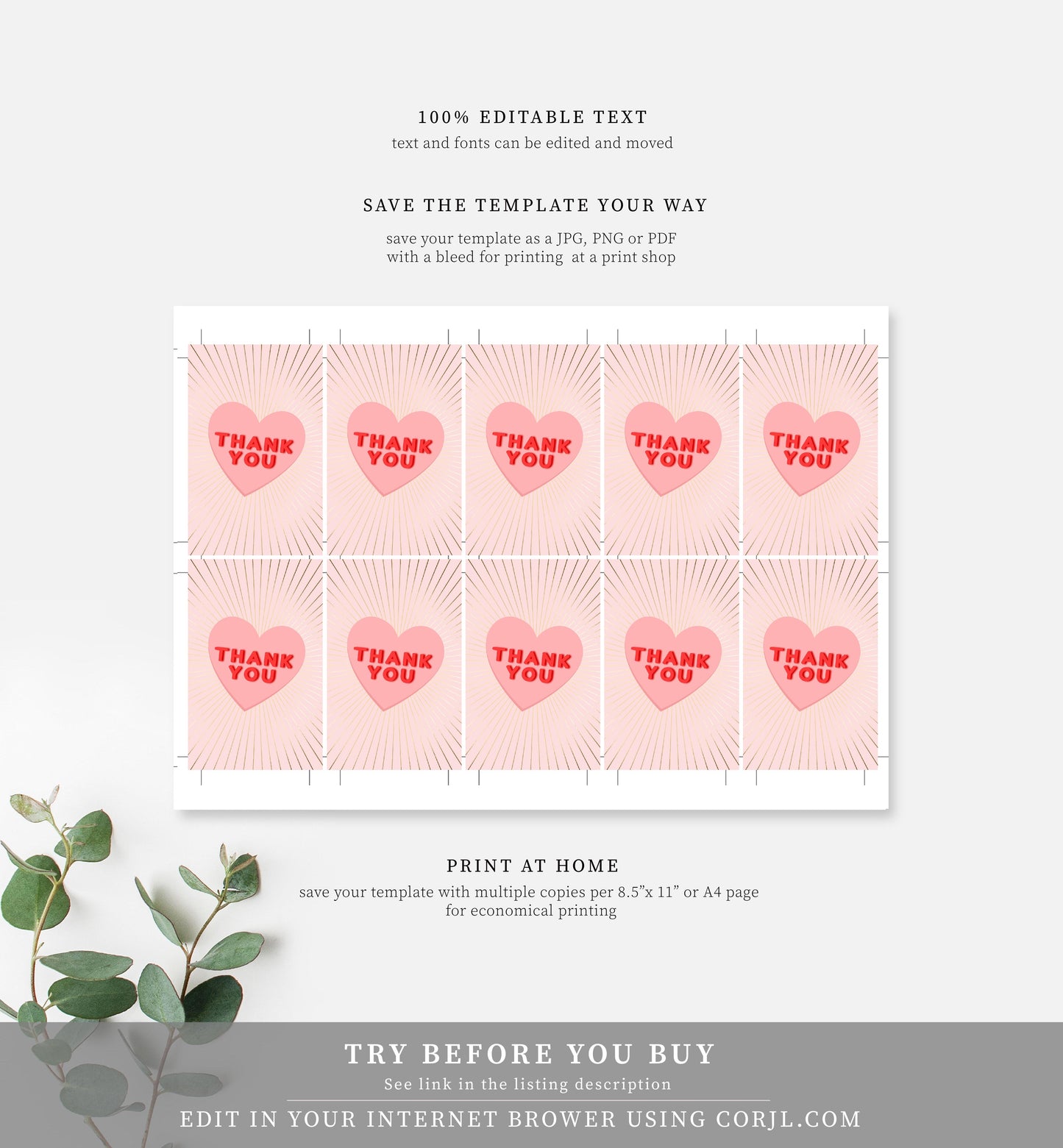 Sunray Pink Gold | Printable Thank You Valentine Favour Tags