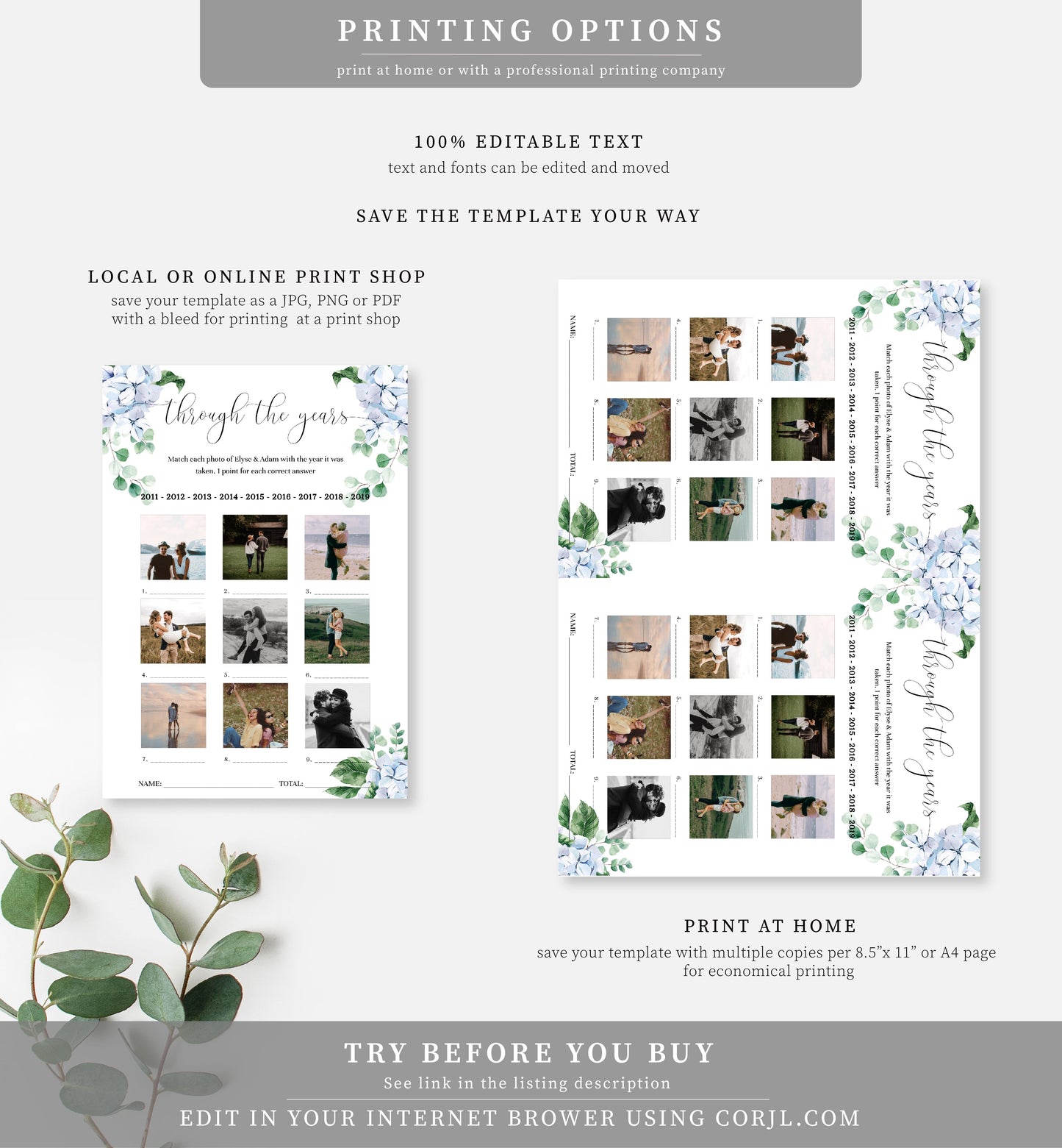 Ferras Blossom Blue | Printable Through The Years Bridal Shower Game - Black Bow Studio