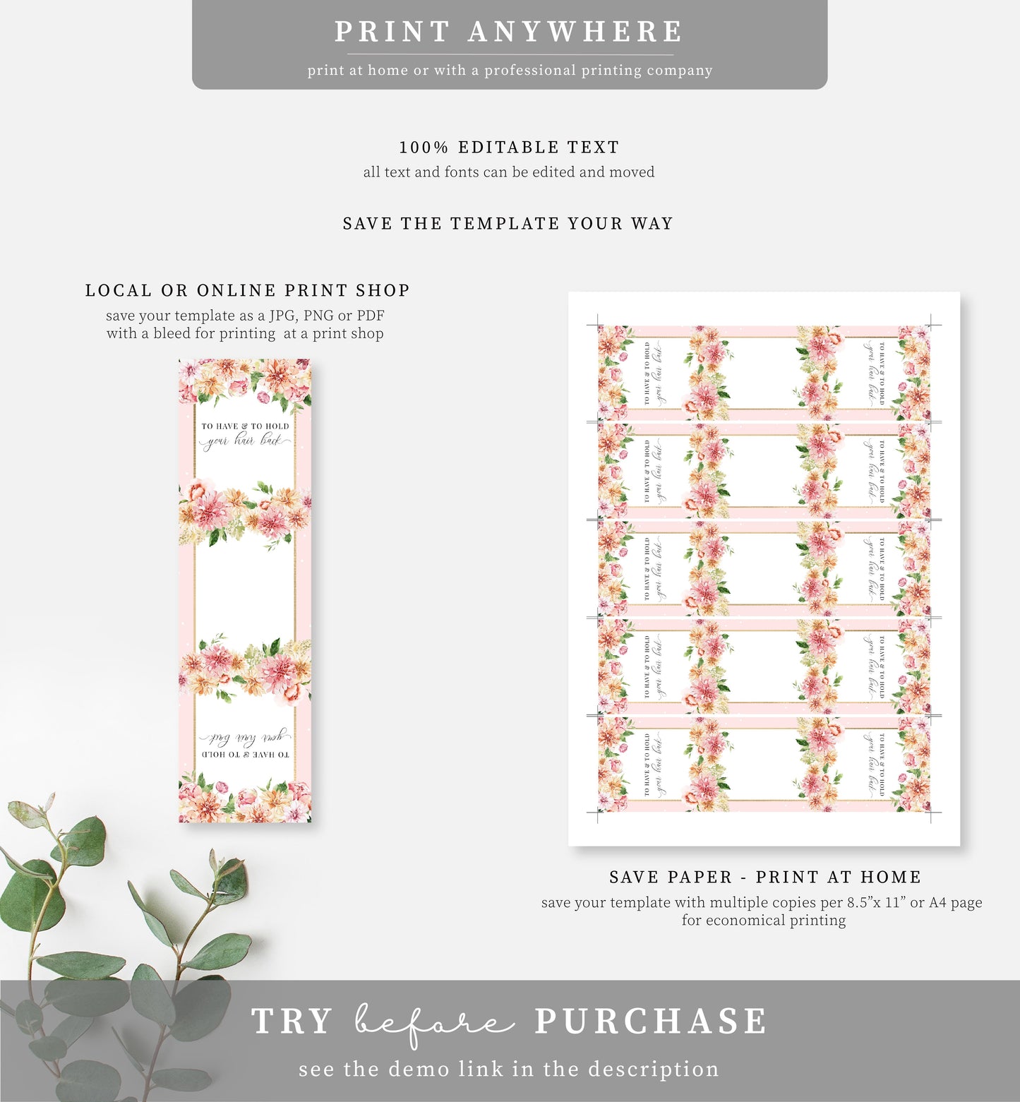 Quinn Floral Pink | Printable Bridesmaid Proposal Scrunchie Tag Template