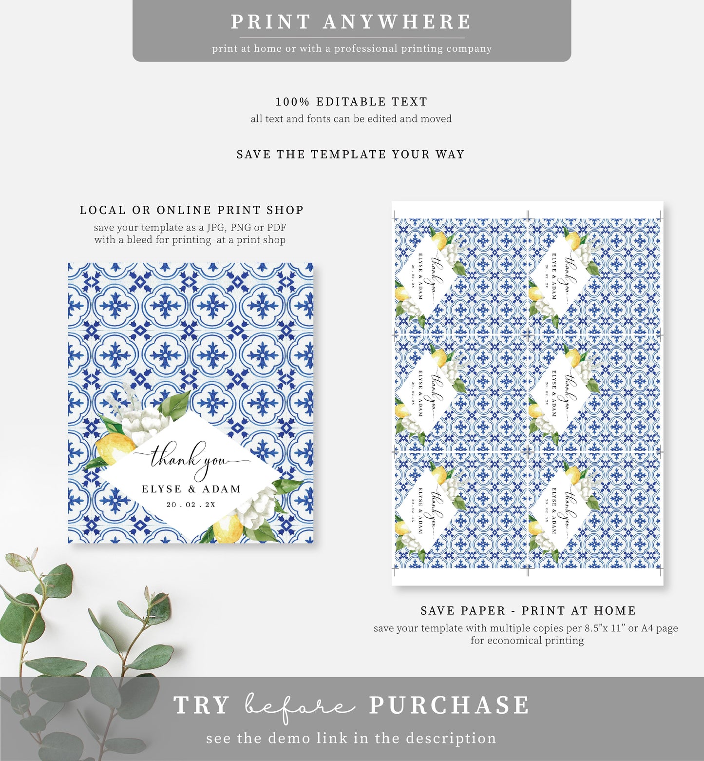 The Med Lemons | Printable Favour Treat Bag Topper Template