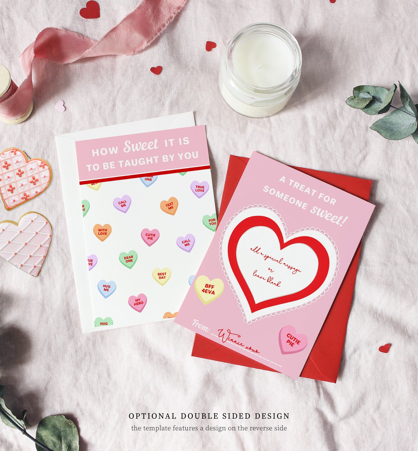 Convo Hearts White | Printable Sweetheart Valentine Cookie Card Template