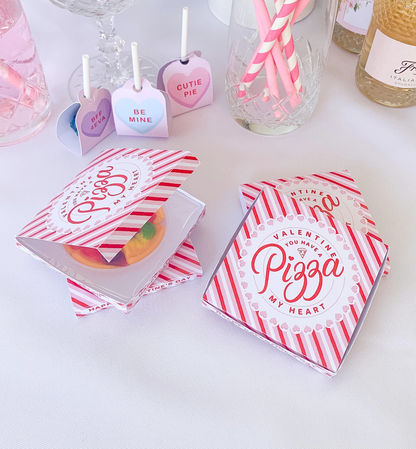 Stripe Pink | Printable Valentine Pizza Box Template