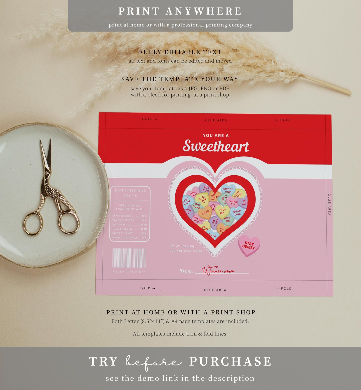 Convo Hearts Red Pink | Printable Valentine's Day Chip Bag Favour Template