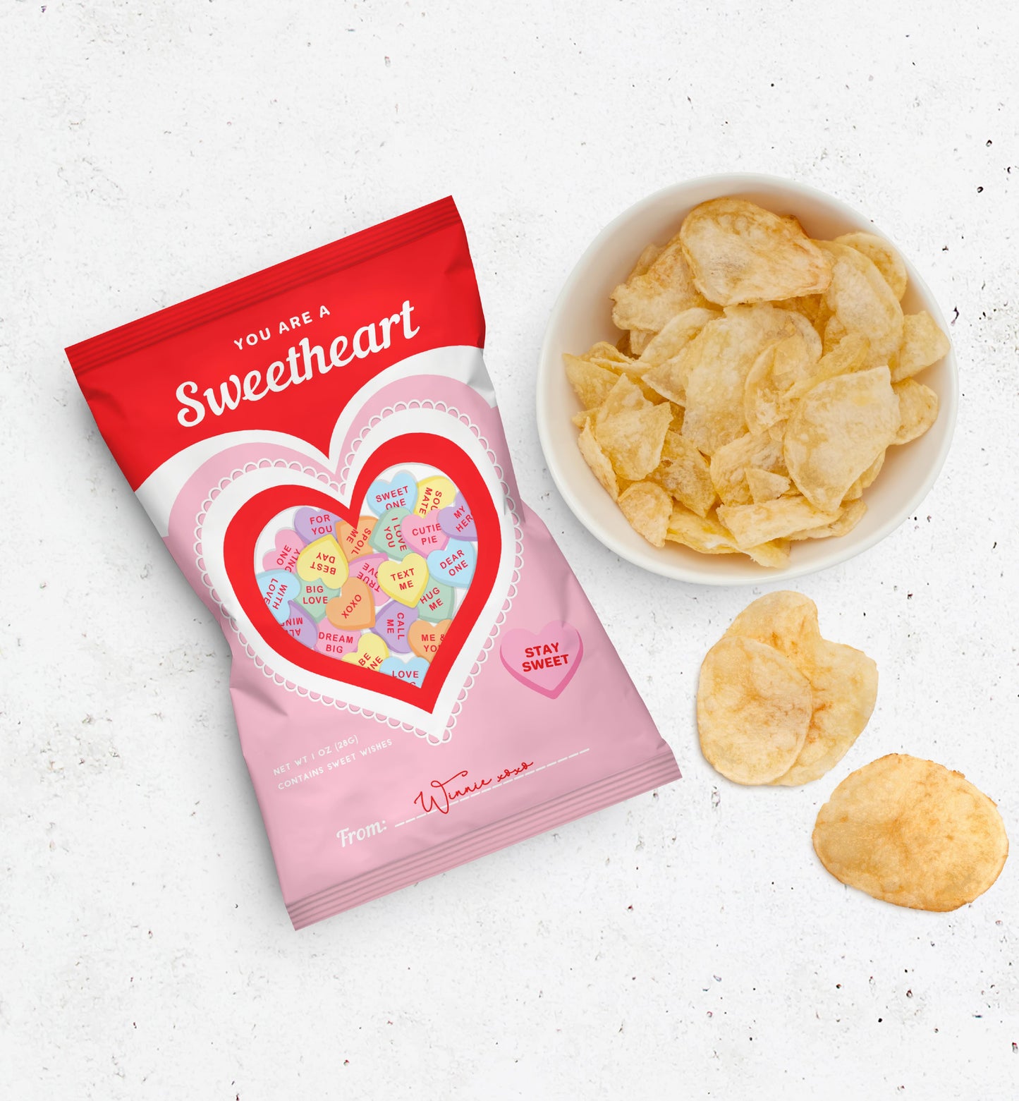Convo Hearts Red Pink | Printable Valentine's Day Chip Bag Favour Template