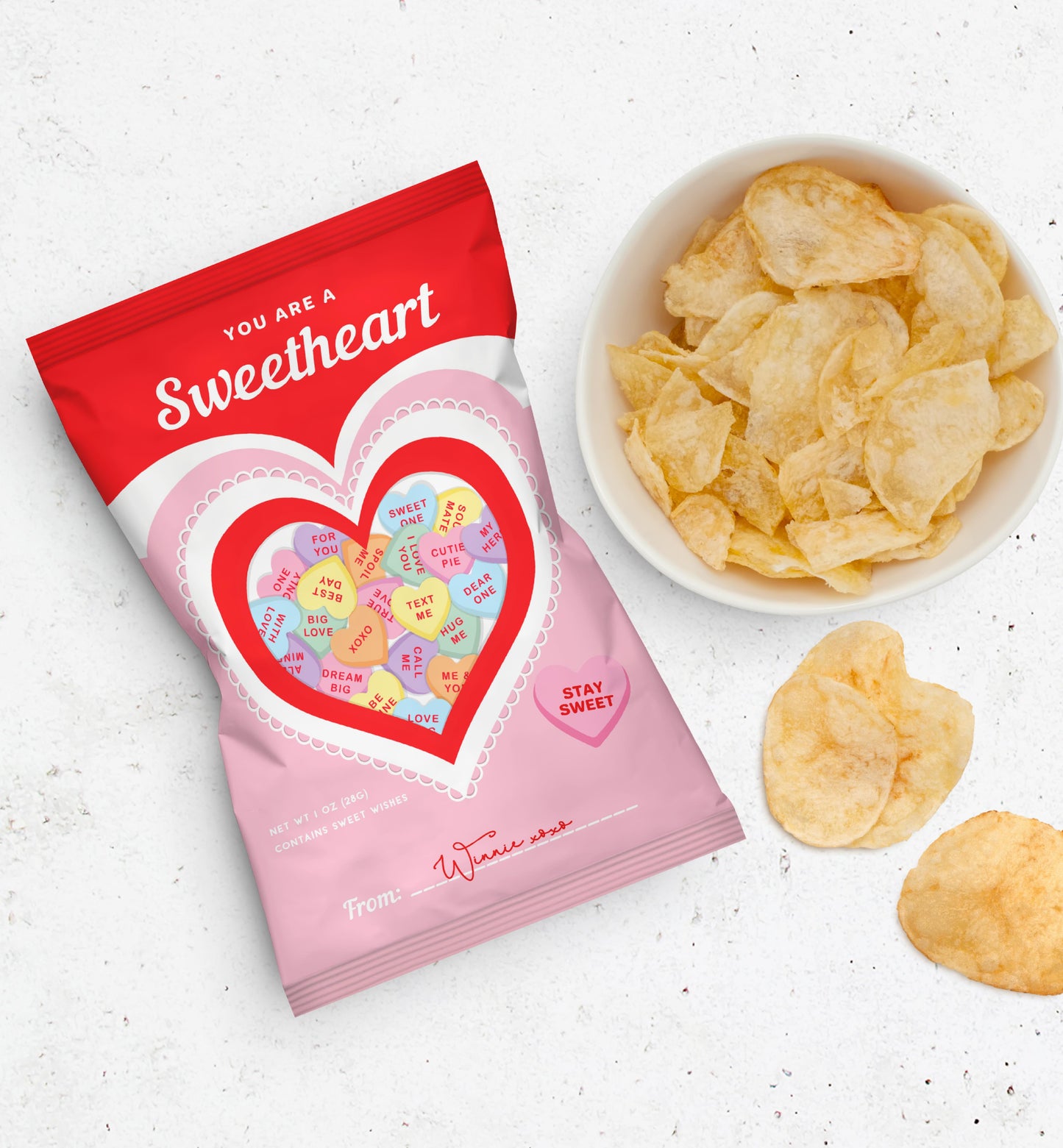 Convo Hearts Red Pink | Printable Valentine's Day Chip Bag Favour Template