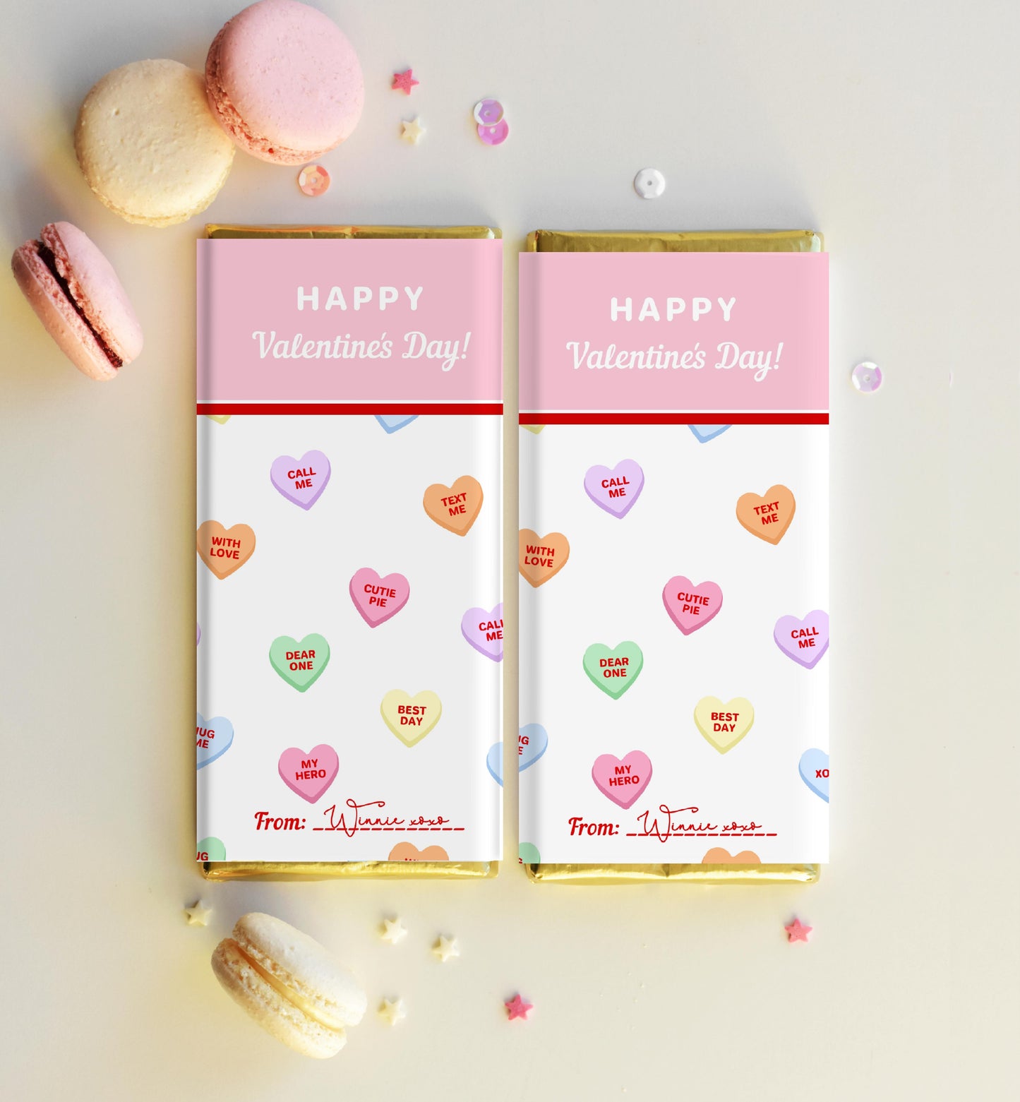 Convo Hearts White | Printable Valentine's Day Chocolate Bar Wrapper Template