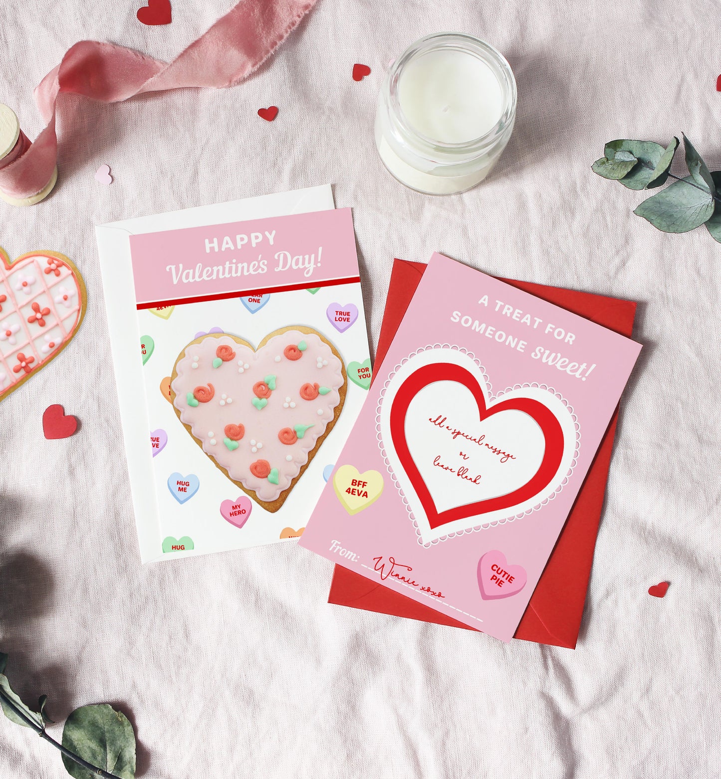 Convo Hearts White | Printable Sweetheart Valentine Cookie Card Template