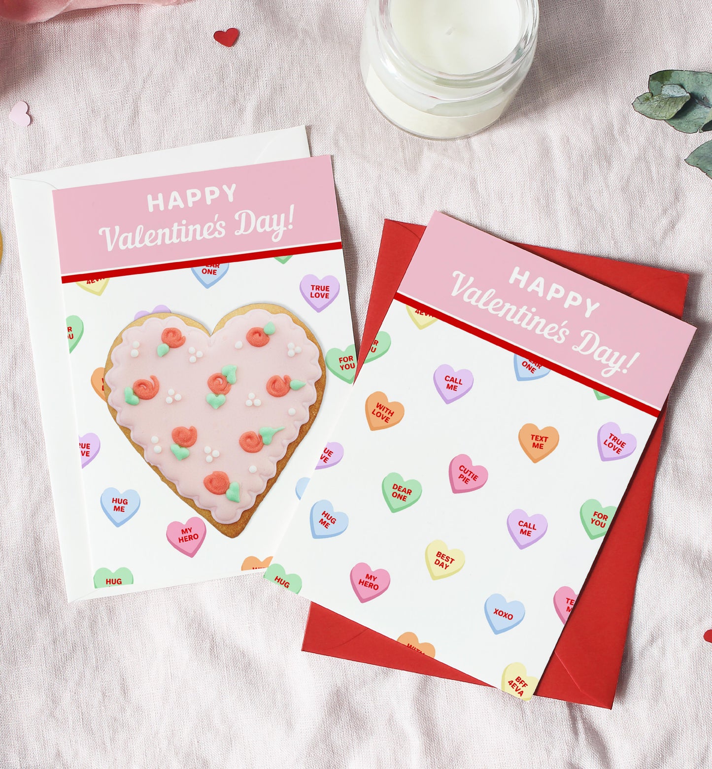 Convo Hearts White | Printable Sweetheart Valentine Cookie Card Template