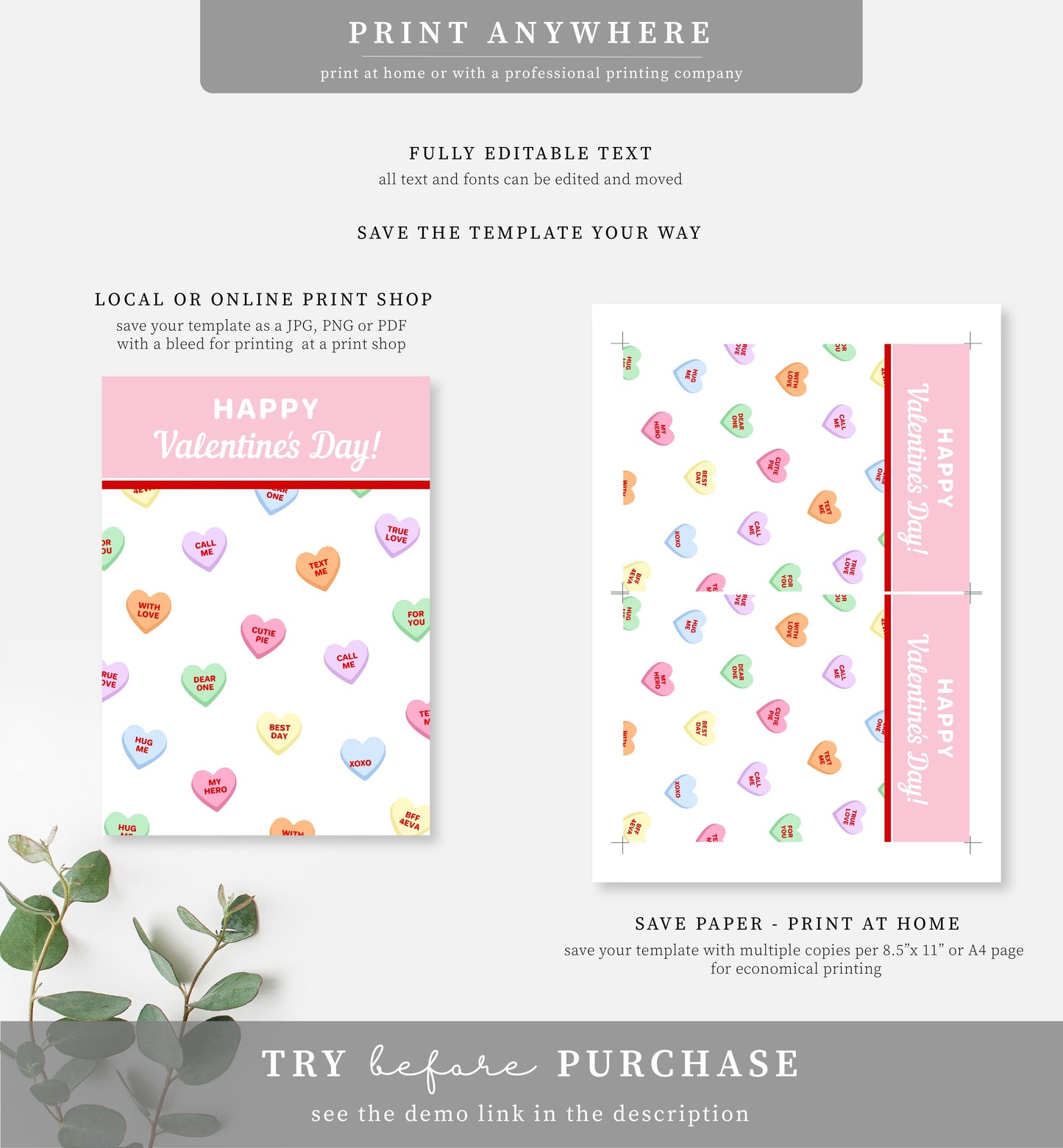 Convo Hearts White | Printable Sweetheart Valentine Cookie Card Template