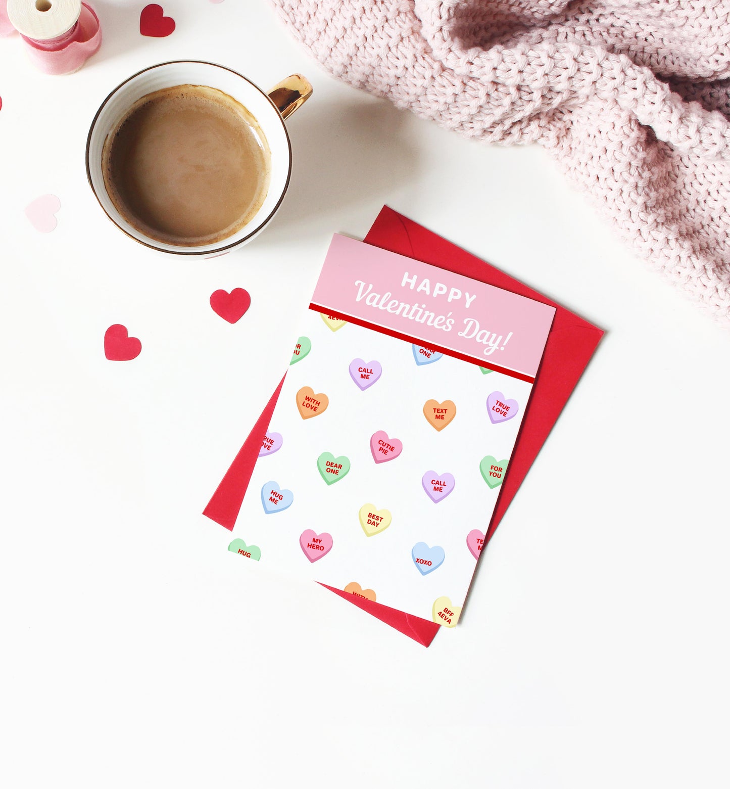 Convo Hearts White | Printable Sweetheart Valentine Cookie Card Template