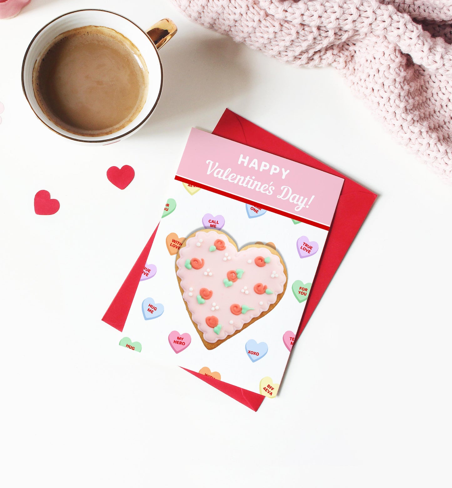 Convo Hearts White | Printable Sweetheart Valentine Cookie Card Template