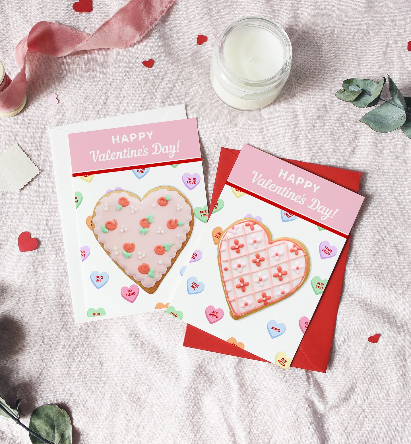 Convo Hearts White | Printable Sweetheart Valentine Cookie Card Template