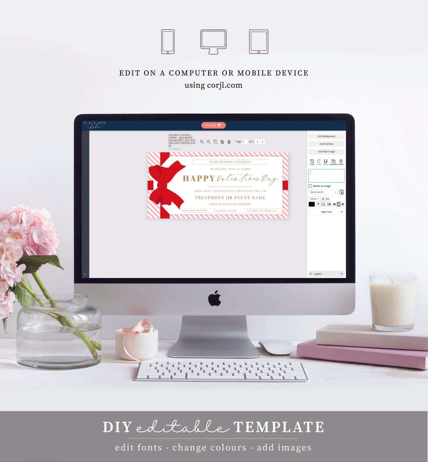 Stripe Pink Red | Printable Valentine's Day Custom Gift Voucher