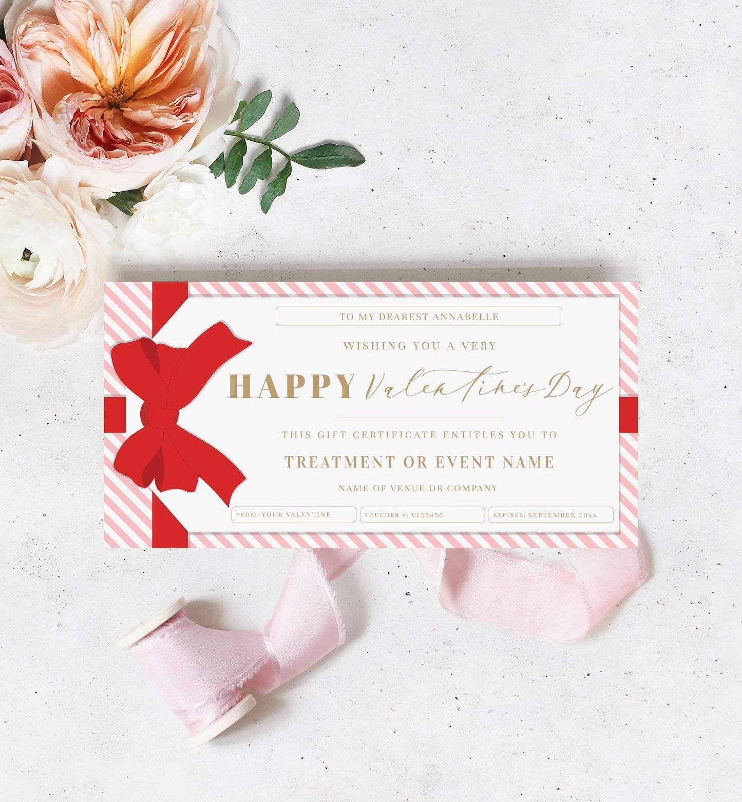Stripe Pink Red | Printable Valentine's Day Custom Gift Voucher