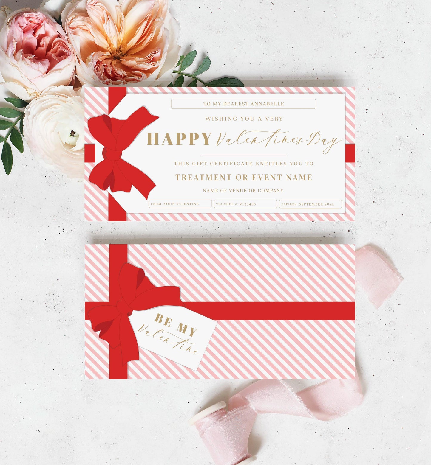 Stripe Pink Red | Printable Valentine's Day Custom Gift Voucher