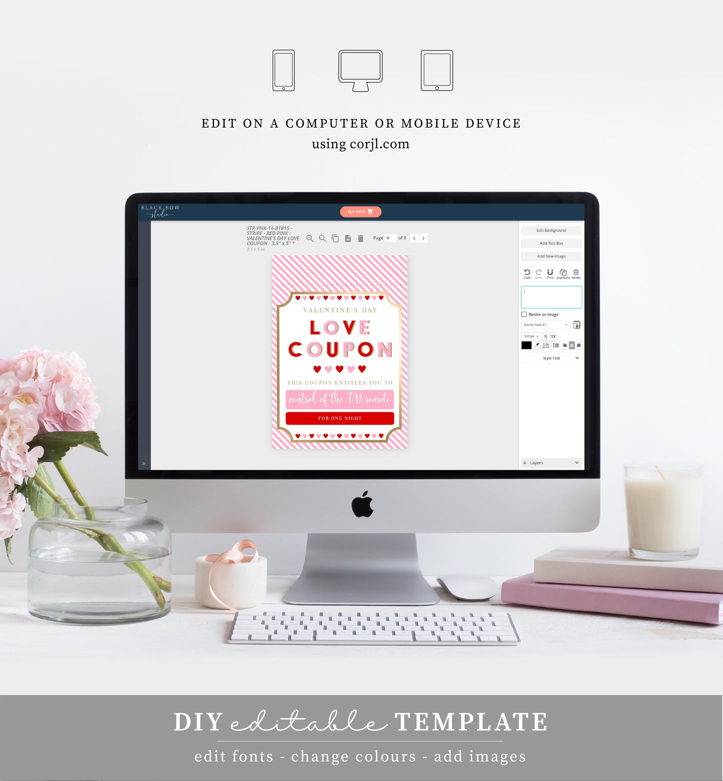 Stripe Pink Red | Printable Valentine's Day Custom Love Coupons Template