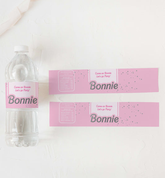 Barbie Party Pink Silver | Printable Water Bottle Favour Labels Template