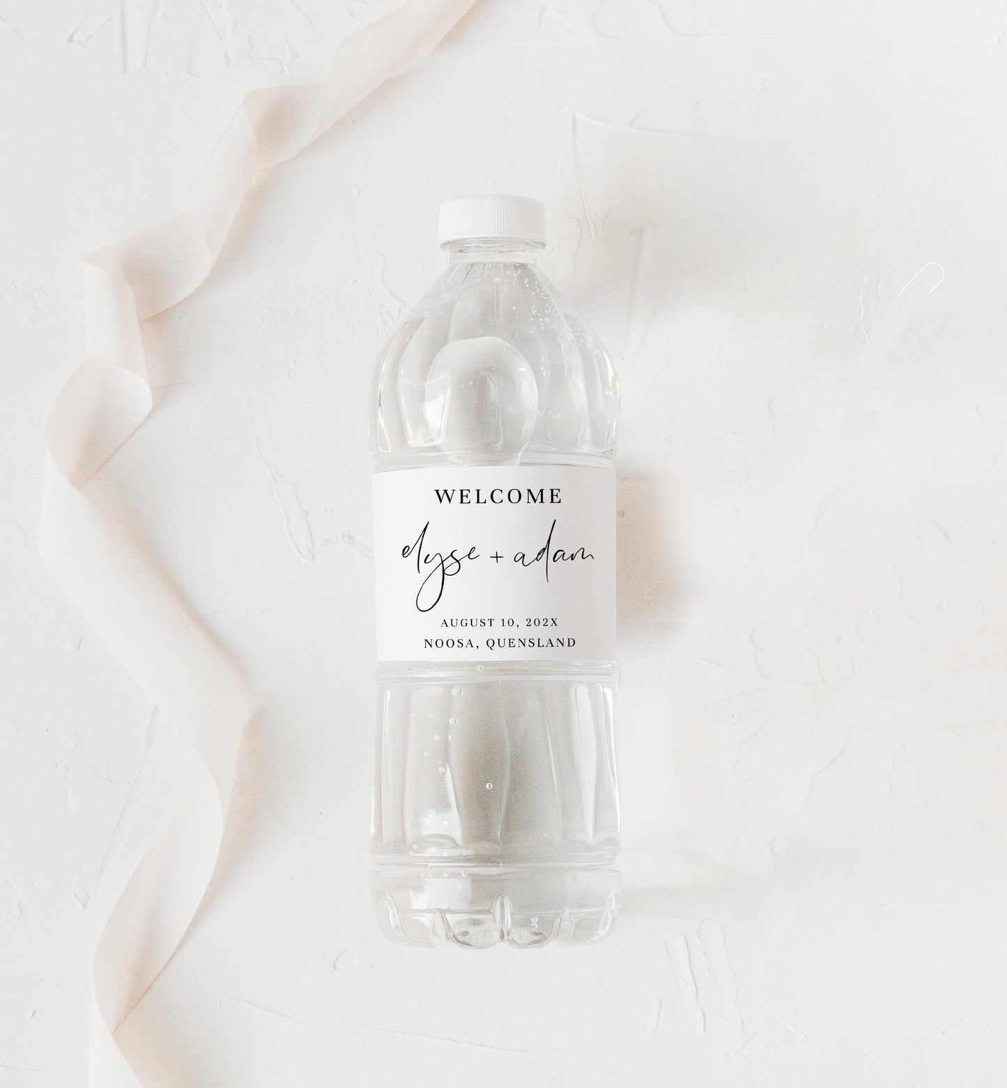 Gigi Script White | Printable Water Bottle Welcome Label Template