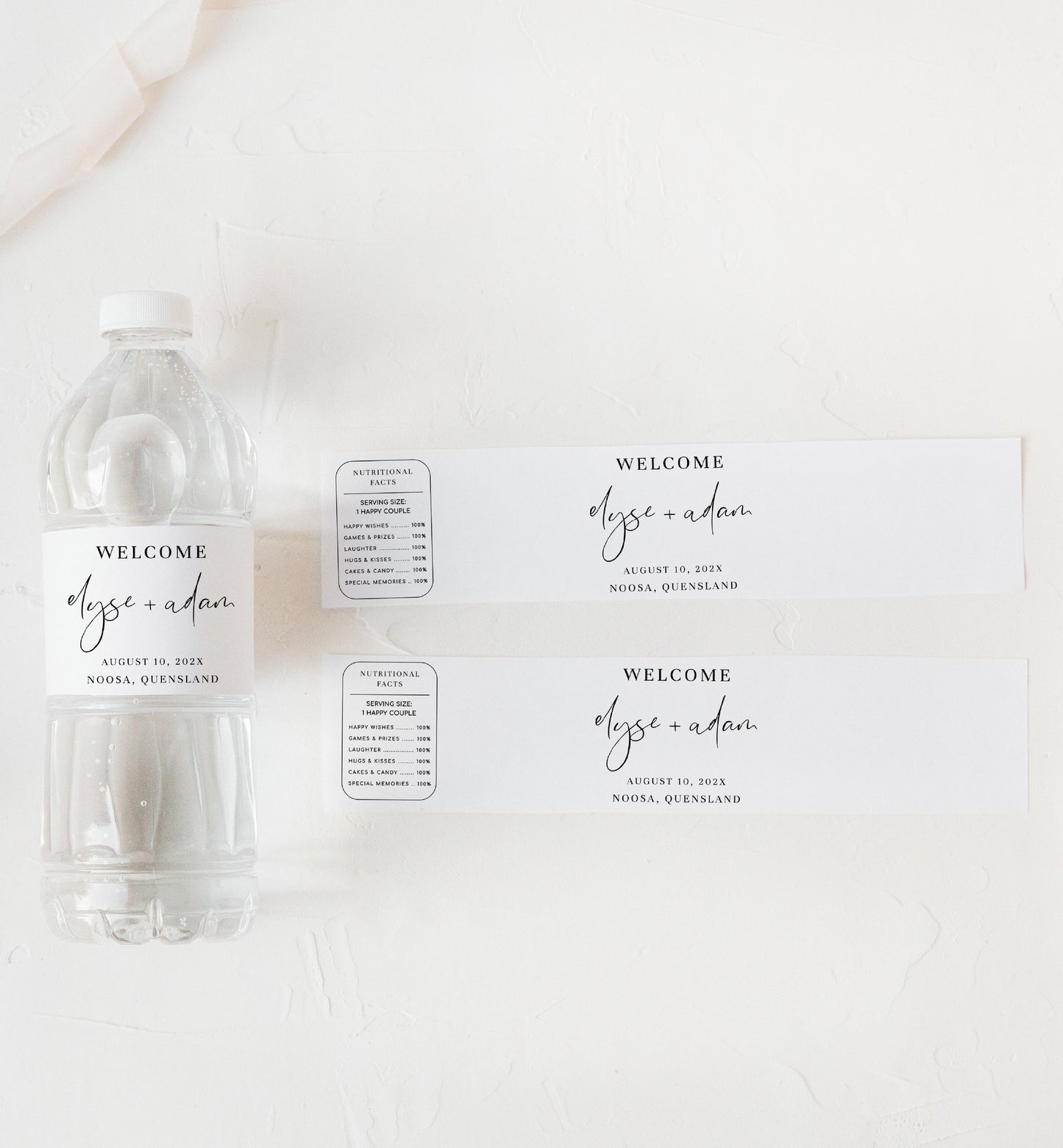Gigi Script White | Printable Water Bottle Welcome Label Template