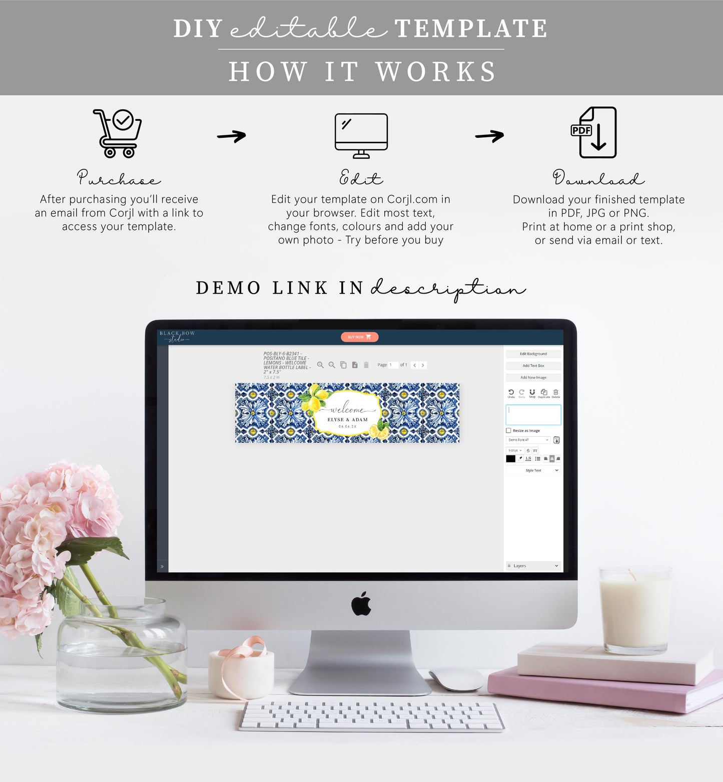Positano Lemons | Printable Water Bottle Welcome Label Template