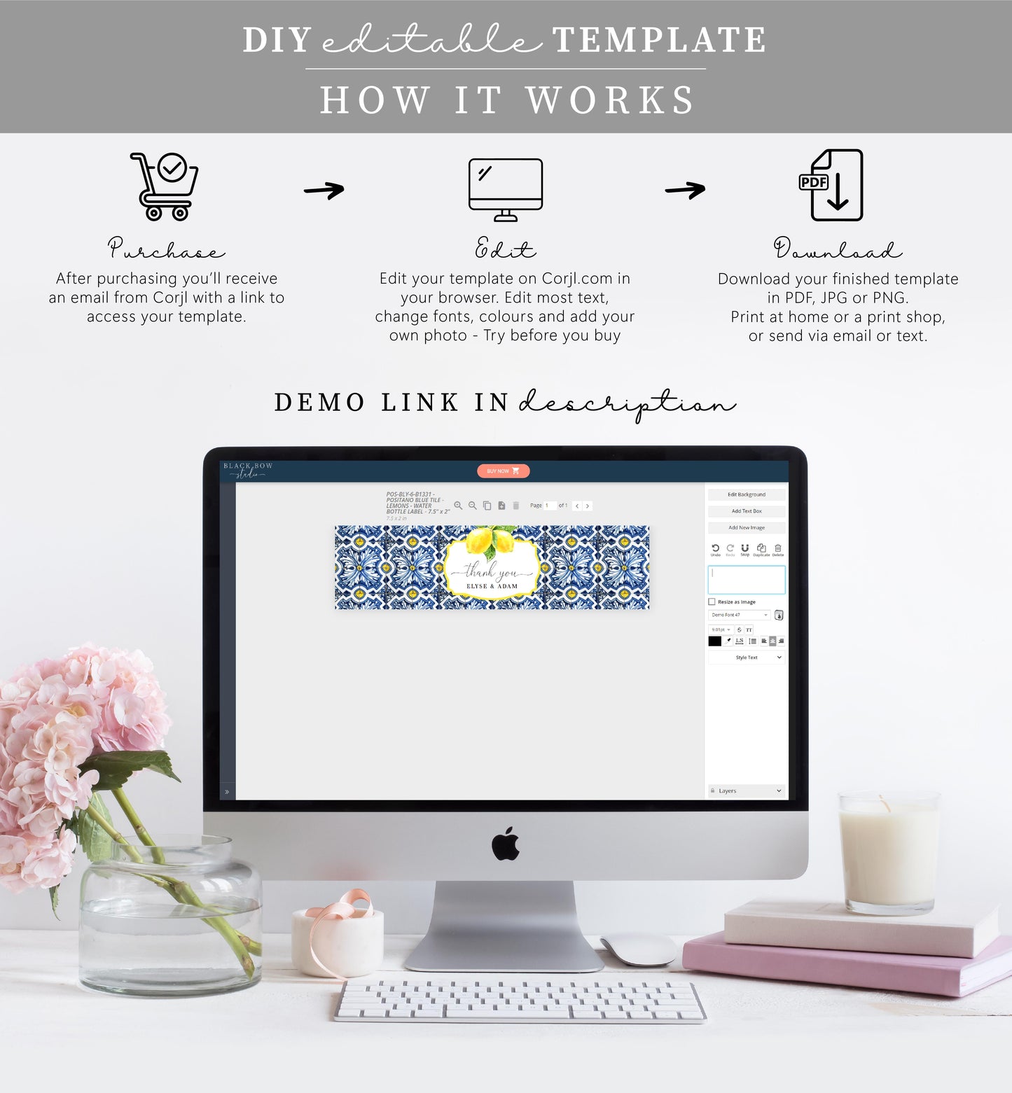 Positano Lemons | Printable Water Bottle Thank You Label Template