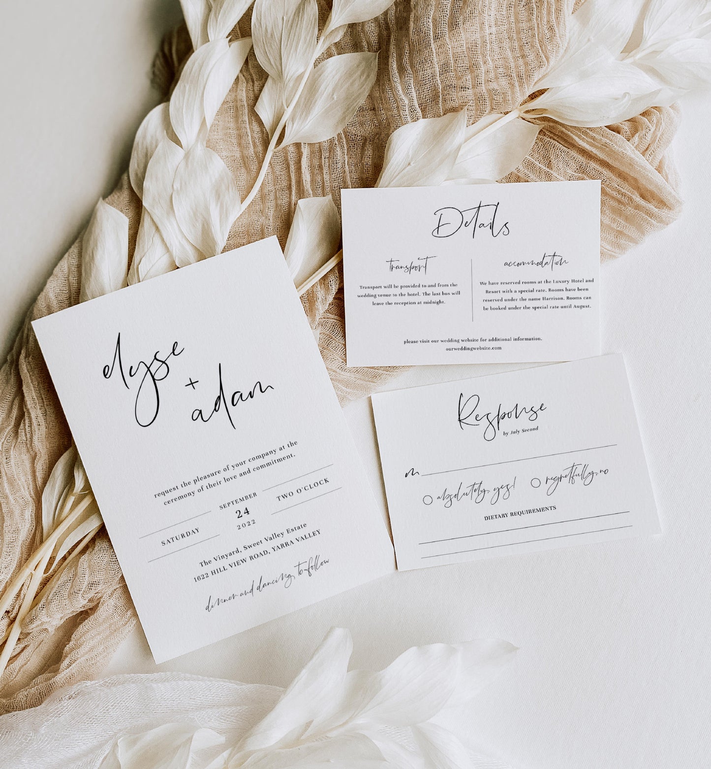Gigi Script | Printable Wedding Invitation Suite - Black Bow Studio