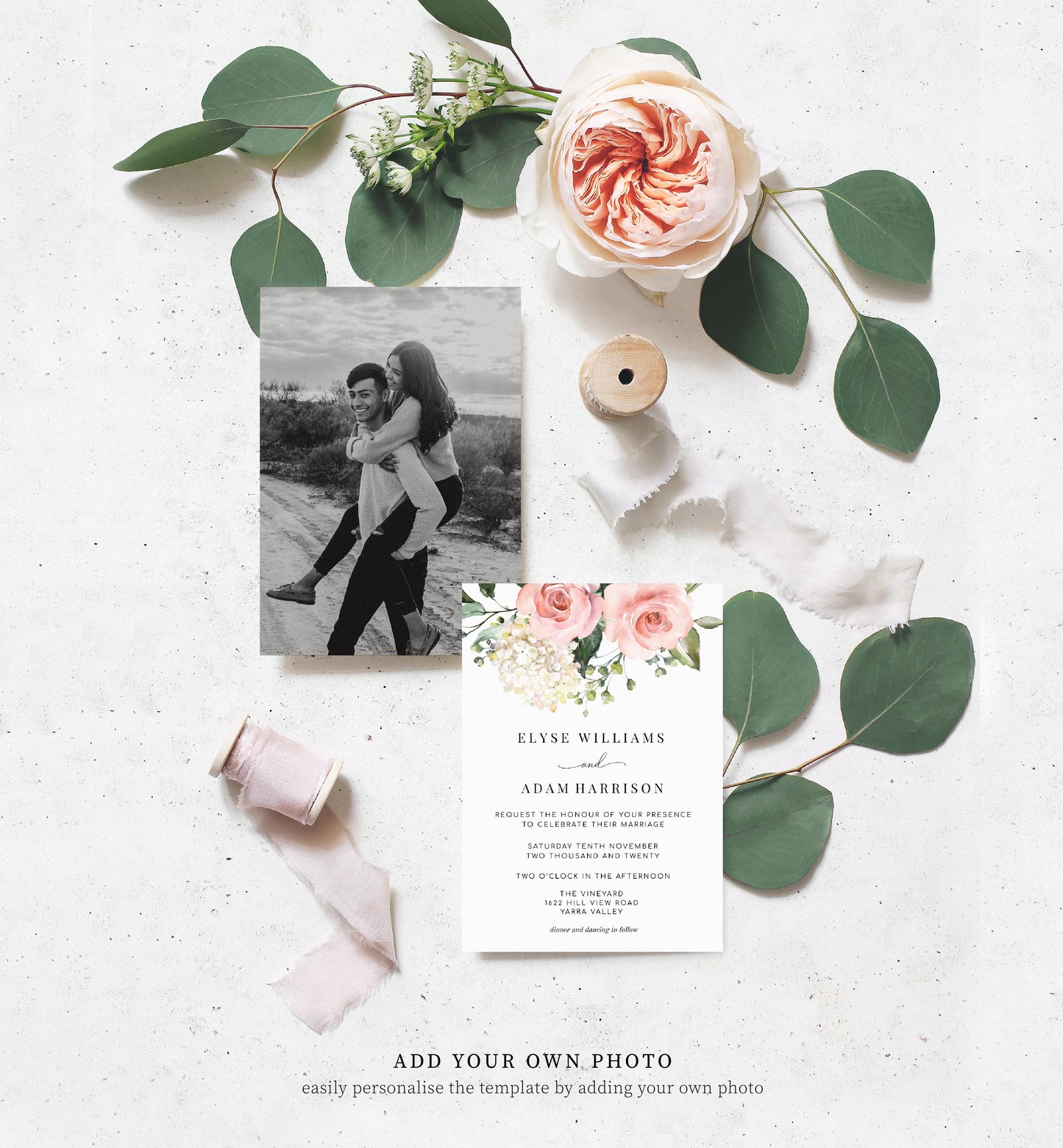 Darcy Floral Pink | Printable Wedding Invitation Suite - Black Bow Studio